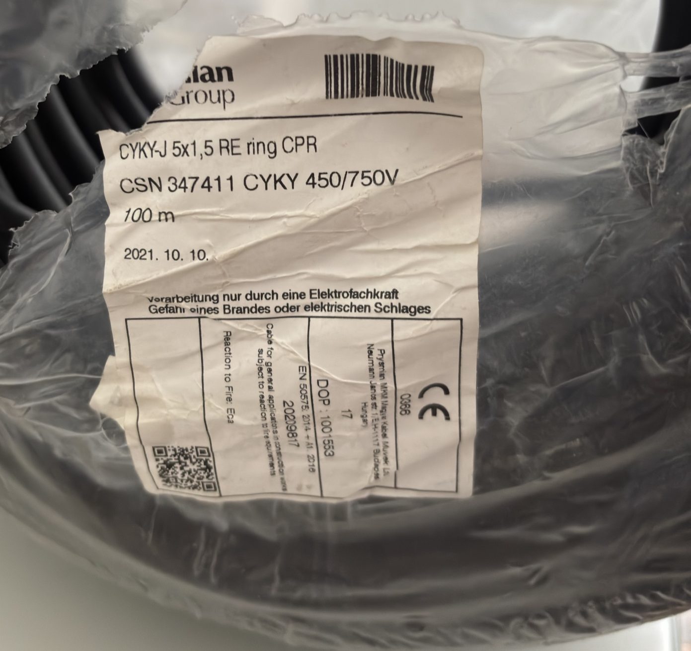 Kabel CYKY-J 5×1,5 Prysmian · cca 85 m
