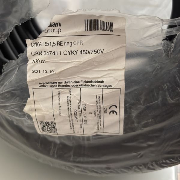 Kabel CYKY-J 5×1,5 Prysmian · cca 85 m